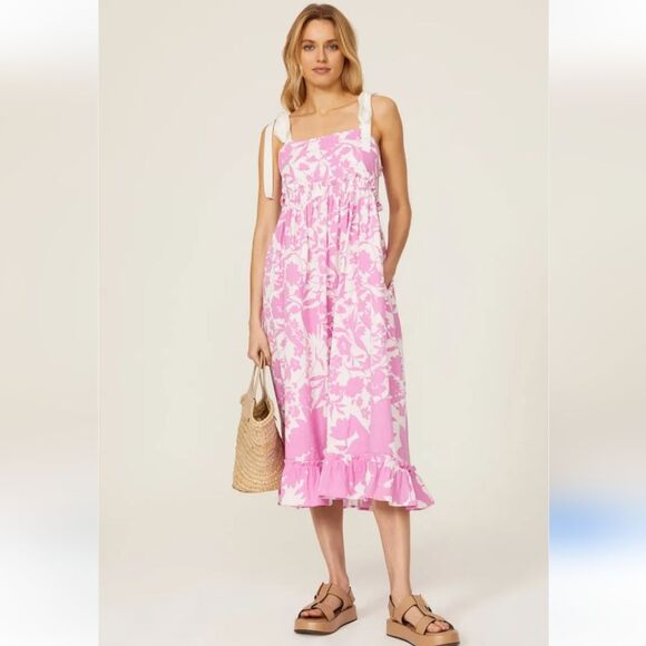 Peter Som Pink Floral Midi Dress Size 8 - Picture 1 of 8